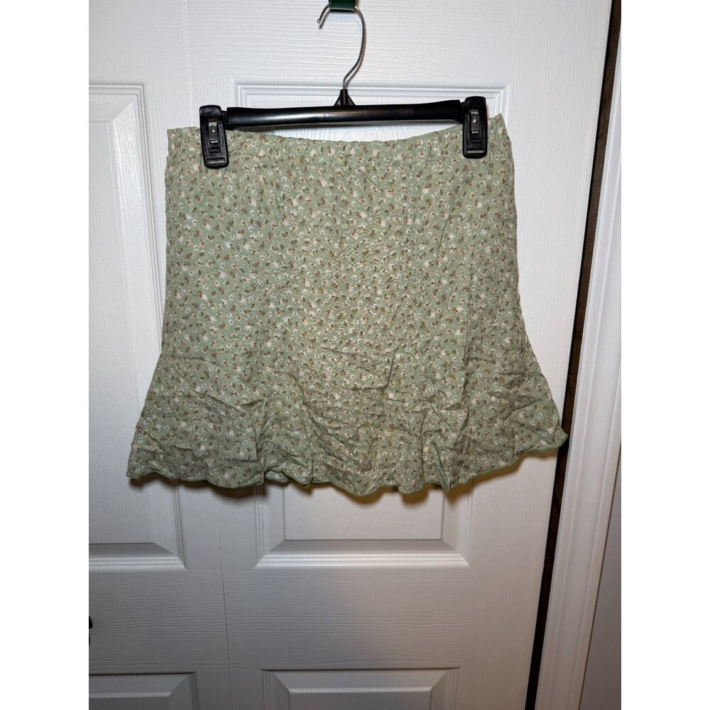 Lazy Sundays Floral Mini Skirt Sage Green Ruffle Hem Women's Large
